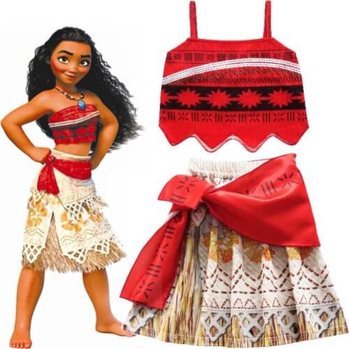 Kids Girls Clothes Cosplay Princess Dress Moana Children Vaiana Girls Party Costume Dresses with Necklace Pet Pig Chick Girl Set