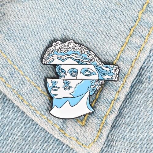 Two-Face Enamel Pin Blue Garland Woman Sculpture Badge Brooch Bag Lapel Pin Cartoon Fashion Jewelry Gift for Friends Wholesale