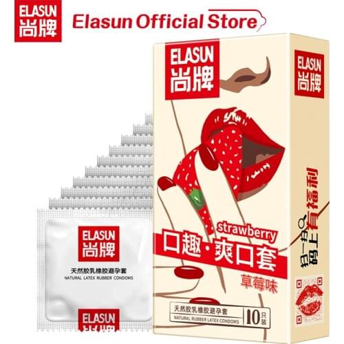 Elasun Oral Sex Condom 10Pcs/Box Strawberry Flavor Penis Sleeve Natural Latex Women Mouth Blowjob for Adults Sex Toy New Arrival
