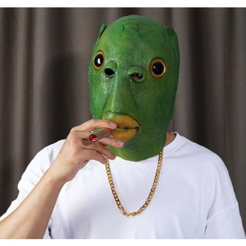 Headgear Christmas Party Halloween Funny Cosplay Costume Mask Unisex Adult Carnival Party Green Fish Head Mask Headdress