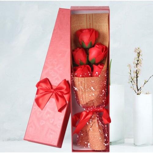 5pcs Creative Scented Artificial Soap Flowers Rose Bouquet Gift Box Simulation Rose Valentines Day Birthday Gift Decor
