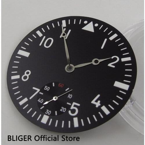 Classic BLIGER 38.9mm Black Sterile Dial White Numerals Marks Watch Dial Fit For ETA 6498 Hand Winding Movement D62