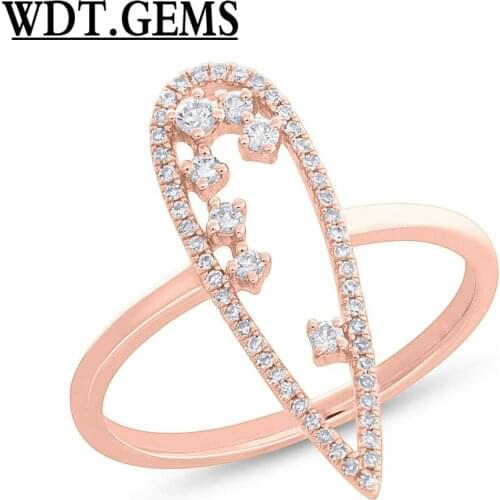 10K Rose Gold Floating Diamond Tear Drop Pear Cocktail Right Hand Ring 0.23CT