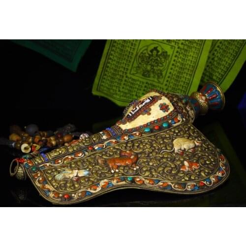 18" Tibet temple collection Old Natural conch mosaic Gem Dzi Bead Law Conch conch Ornaments Town House Exorcism