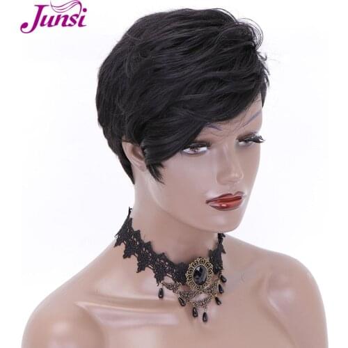 Short Black Synthetic Wigs for Women Pixie Cut Wig Natural Wave Cosplay Heat Resistant Fiber