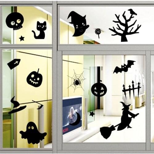 Creative Witch Horrible pumpkin sticker Halloween Festival Decor Black DIY Wall Sticker Poster WallpaperParty Home Decoration