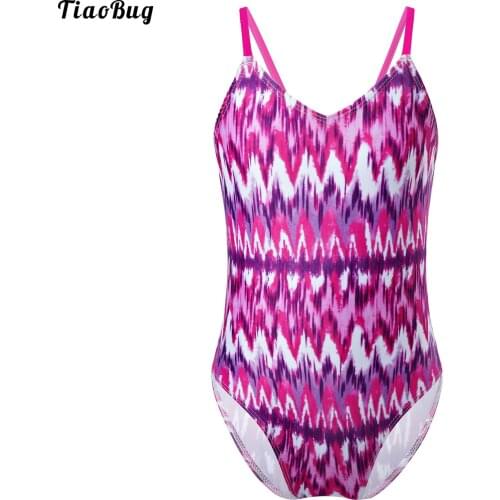 TiaoBug Summer Kids Girls One-Piece Spaghetti Shoulder Straps V Neck Open Back Leotard Swimsuit Beach Bathing Bikini Swimwear