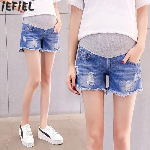 Summer Maternity Short Pants Pregnant Women Distressed Denim Shorts Pregnancy Adjustable Waist Belly Loose Shorts Plus Size