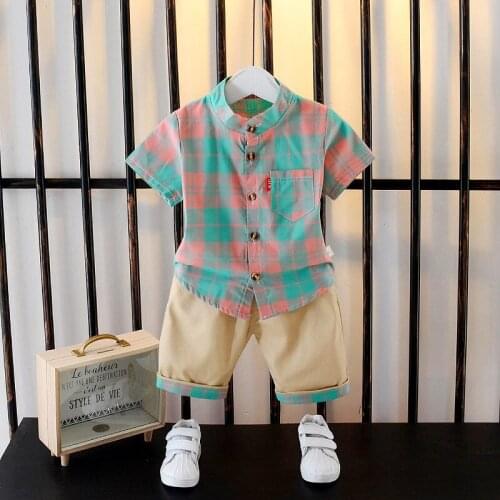 Summer Baby Boy Clothes Infant causal plaid Pattern T Shirt Shorts 2pcs/sets Children Clothing Kids Casual Tracksuit 0-4 years