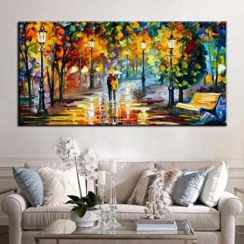 Lover In The Rainy Light Road Canvas Painting Modern Landscape Posters and Print Abstract Wall Art Picture for Living Room Decor