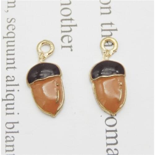 Julie Wang 10PCS Enamel Brown Small Acorn Charms Alloy Gold Tone Fruit Pendant Bracelet Jewelry Making Accessory