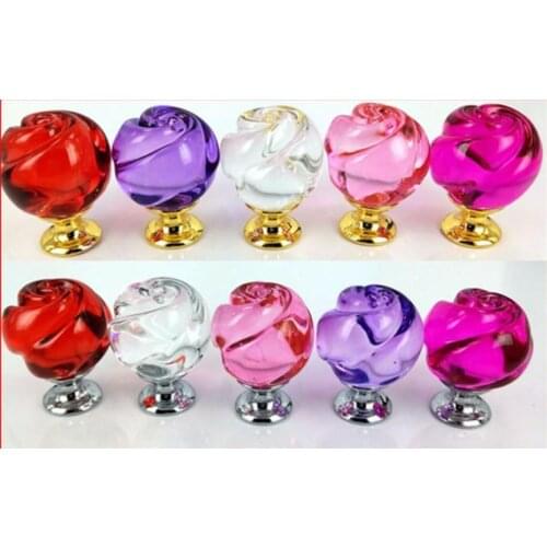 32mm Crystal Rose Glass Clear Cabinet Knob Drawer Pull Handle Kitchen Door Wardrobe Hardware Knobs 5 color Wholesale