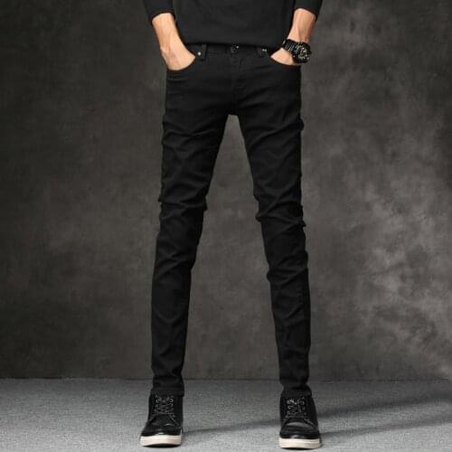 Korean Style Fashion Men Jeans Stretch Black Color Casual Pencil Pants Elastic Tight Trousers Streetwear Narrow Skinny Jeans Men