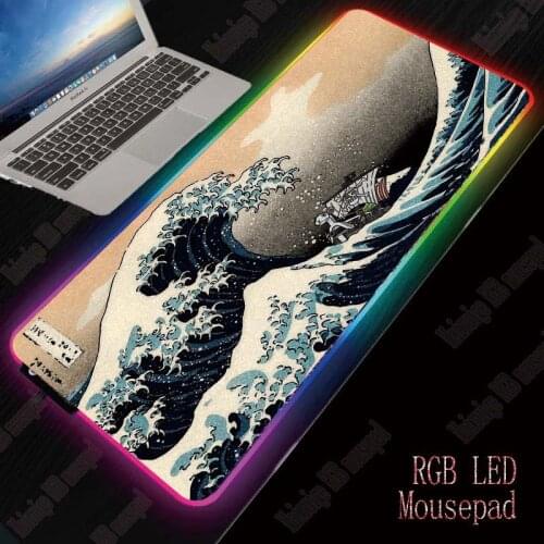 MRGBEST Hot Japan Wave Art RGB Gaming Mouse Pad Gamer Computer LED Lighting USB Large Size Mouse-pad Colorful Non-slip Play Mat