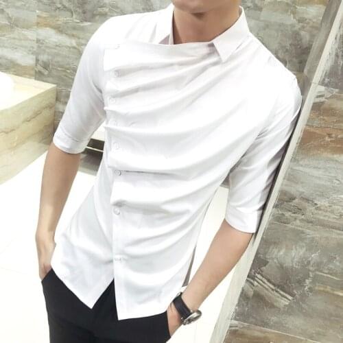 Autumn Men Shirt Fashion 2019 Korean Slim Fit Dress Shirts Mens Long Sleeve Front Fold Design Night Club Tuxedo Shirt Men