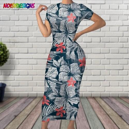 NOISYDESIGNS Floral Hibiscus Flowers With Leaves Print Dresses Casual Short Sleeve Summer Beach Dress Women Maxi Dress Vestidos