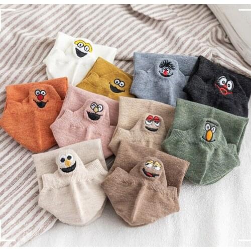 2021 Cartoon Heel Embroidery Street Funny Expression Kawaii Socks Happy Cotton Ankle Men Women Summer Casual Boat Low Cute Socks