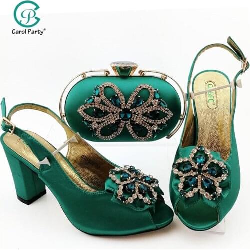 Newest Fashion Italian shoes and bag set wholesale 2020 Teal color for wedding shoes and matching purse for women party