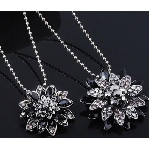Black Dahlia Necklaces Vintage Flower Alloy Pendant Necklace With Beads Chain Jewelry