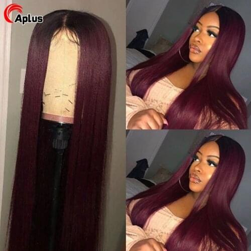 Ombre Color 1b 99j Lace Front Wig 13x4 Two Tone Human Hair Wigs 4x4 Lace Closure Wig Straight Dark Red Wine Lace Front Wigs