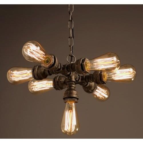 7 Heads Industrial Vintage Lamp Metal Rust Color Satellites Lamp Pendente 110V 220V Creative Pipe Light Pendant Lighting