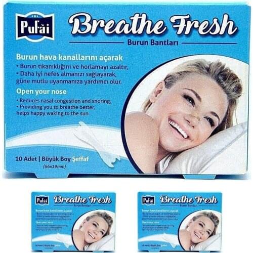 Pufai Breathe Fresh Nasal Strips Transparent Large 66 mm 19 mm 30 Pieces 3 Boxes