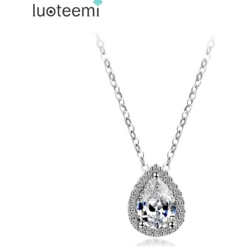 LUOTEEMI Luxury Clear AAA Cubic Zirconia Teardrop Pedant Necklace for Women Office OL Design Jewelry Small Size Factory Sale