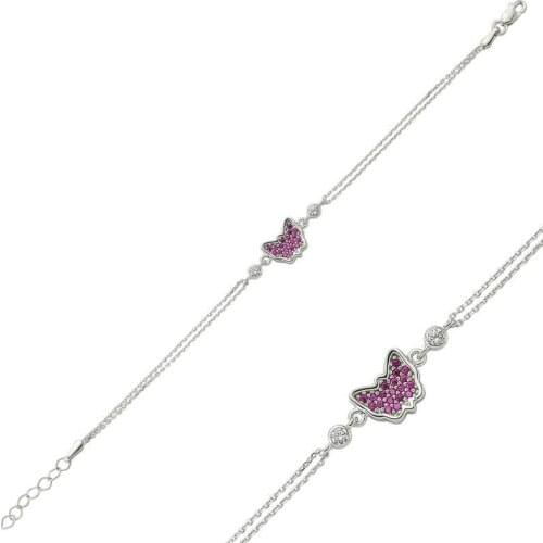 Silverlina Silver Pink Butterfly Womens Bracelet