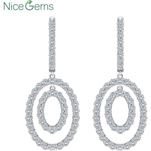 NiceGems 14K 585 White Gold Moissanite Drop Earrings Round Brilliant Cut 2.00 ctw DEF Color VVS1 Moissanite Diamond Earrings