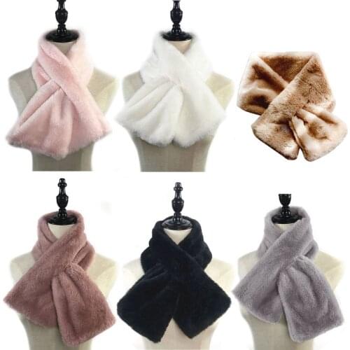 15x90cm Women Winter Thicken Plush Faux Rabbit Fur Scarf Solid Candy Color Collar Shawl Neck Warmer Shrugs Knitted Neckerchief