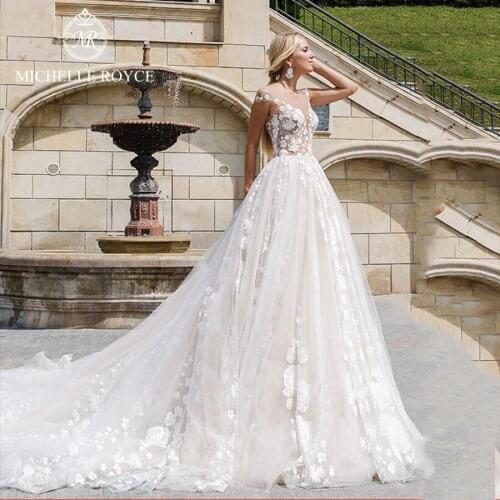 Michelle Royce A-Ling Wedding Dresses 2020 Sexy Sweetheart Spaghetti Straps Button Appliques Bride Dresses Vestido De Noiva