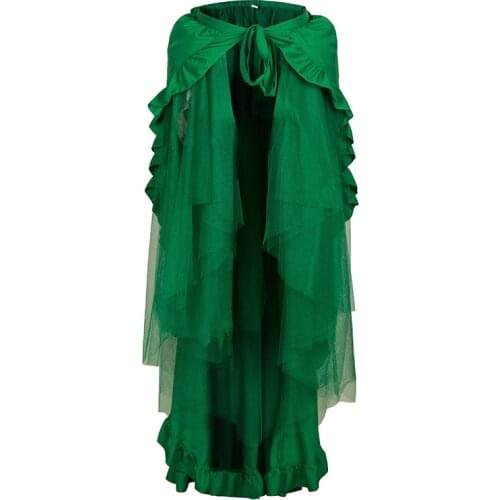 Victorian Gothic Green Ruffles Asymmetrical Tulle Long Steampunk Skirts Women Wrap Skirt Plus Size 6XL Sexy Matching Costumes