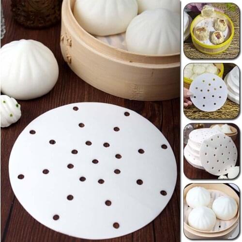 50pcs Air Fryer Steamer Liners Perforated Wood Pulp Papers Non-Stick Steaming Basket Mat Pads Baking Cooking Tools