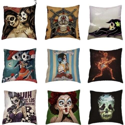 Funny Sugar Skull White Cushion Cover Mexican Style Flower Printed Home Decor Lumbar Support Gifts Peach Skin Throw Pillow Cases