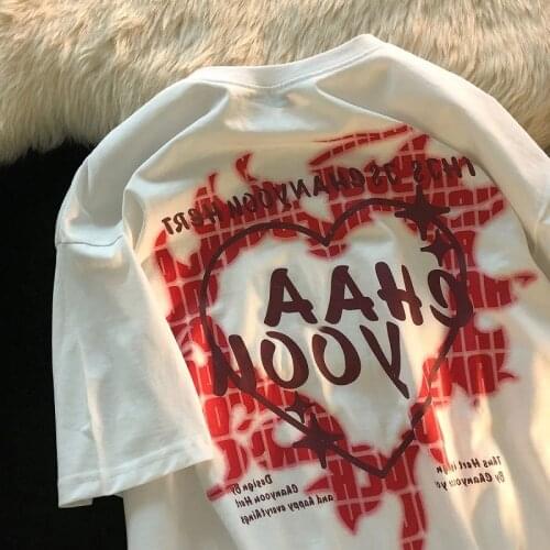 Short-sleeved t-shirt women loose love letters flame printing punk size y2k top Female clothing Harajuku clothes t-shirt vintage
