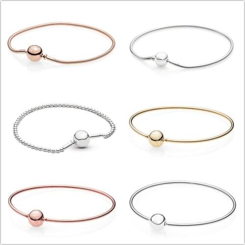 925 Sterling Silver Ball Clasp Suitable Essence Rose Gold Pan Bracelet Fit Women Bead Charm Diy Jewelry