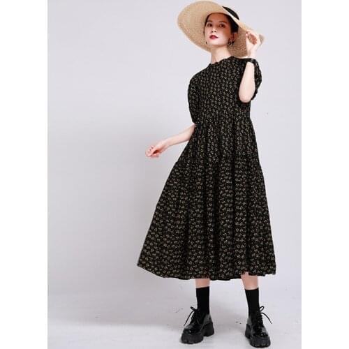 2021 New Summer Casual Ladies Dresses Loose Floral High Quality Women Dress Puff Sleeve Fashion Elegant Female Dress T30