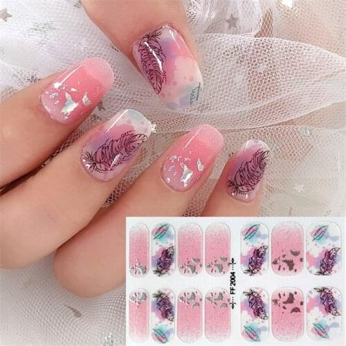 1Sheet 3D Glitter Nail Sticker Laser Sequins Decor Feather Leaves Decals Adhesive Sliders Woman Beauty Nail Art Foils Manicures