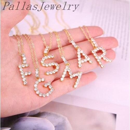 10Pcs Fashion Metal Jewelry Link Chain and Clear CZ Micro Pave 26 Intitial Letter Charm Pendant Necklaces