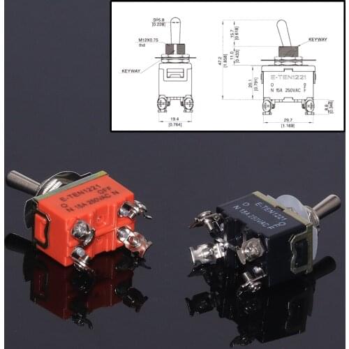 2Pcs E-TEN1221 4-Pin 4 Terminal ON-OFF 15A 250V AC New Toggle Switch Rocker Switch Power Switch Micro Switch 2 Position