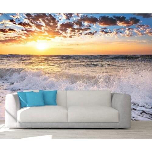 Custom 3D Photo Wallpaper Sunset Seaside Wave Wall Mural Living Room Bedroom Vinyl Mural Waterproof Wallpaper Home Decor