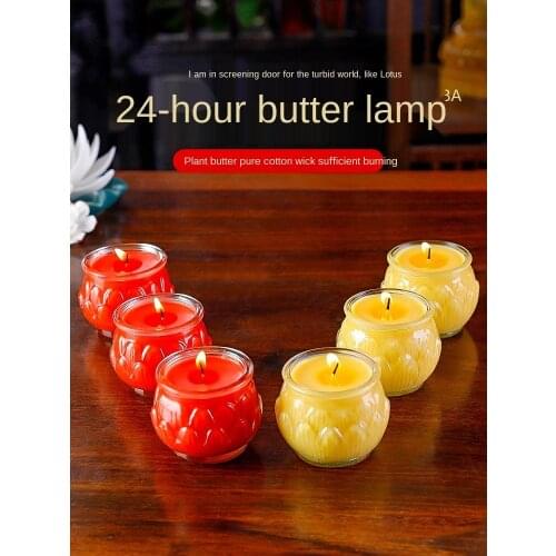 4-Hour Flat Mouth Lotus Butter Lamp Environmental Protection Smokeless Candles Pilot Lamp Buddha Worshiping Lamp Buddhist