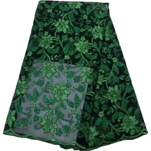 5yards/pc) high grade African tulle lace fabric green French net lace with sequins embroidery for party dress FLP976