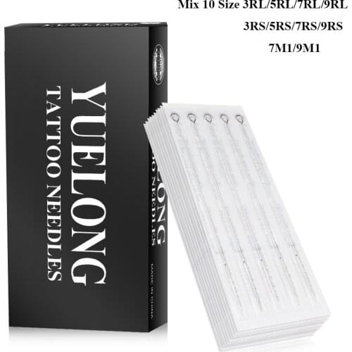 New 50pcs Assorted Sterilized Tattoo Needles Mixed 10 Sizes 3RL 5RL 7RL 9RL 3RS 5RS 7RS 9RS 7M1 9M1 Free Shipping