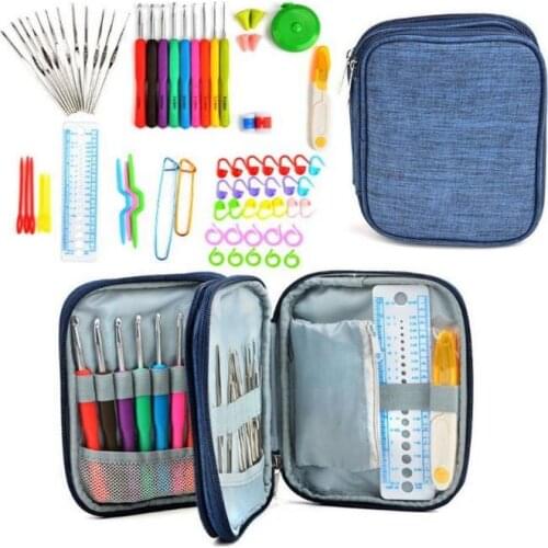 72pcs Mix 21 Sizes Crochet Hooks Set Soft Rubber Handle Yarn Knitting Needle Set With Blue Case Women DIY Craft Tools 182342