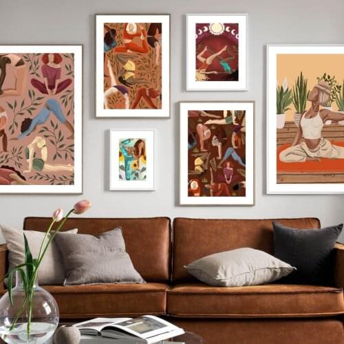 Abstract Yoga Pose Fashion Girl Flower Wall Art Canvas Painting Nordic Posters And Prints Wall Pictures For Living Room Decor
