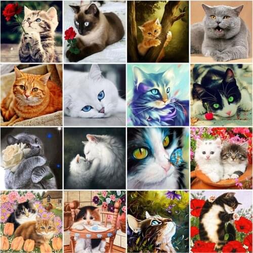 DIY 5D Diamond Painting Cat Animal Rhinestone Full Drill Round Diamond Embroidery Cross Stitch Kits Mosaic Decor Wall Sticker