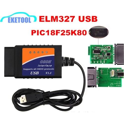 ELM327 USB V1.5 PIC18F25K80 Chip For Windows Supports All OBD2 Protocols Firmware V1.5 ELM 327 USB Auto OBD OBD2 Tool