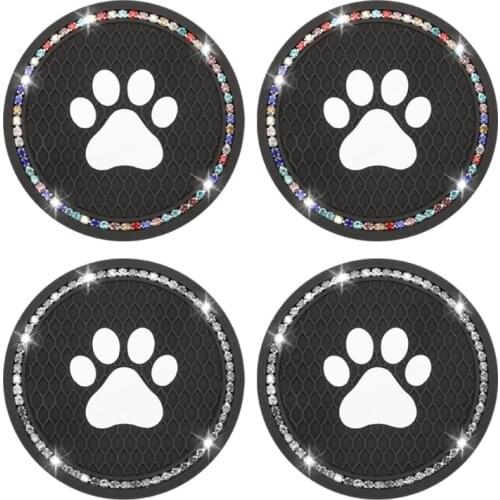 D7WD Universal Cute Dog Paw Reflective Rhinestone Cup Holder Insert Coaster Interior Accessories For Women 2 Pcs