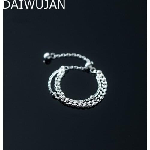 DAIWUJAN Temperament 925 Sterling Silver Rings For Women Simple Double Chain Couple Ring Sizable Vintage Party Wedding Jewelry